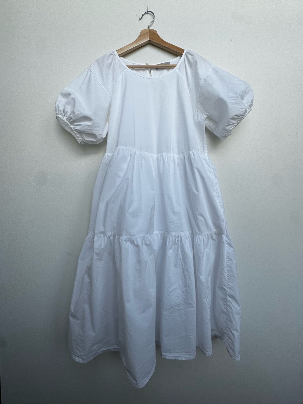 Everlane 100% Cotton White Puff-Sleeve Tiered Midi Dress